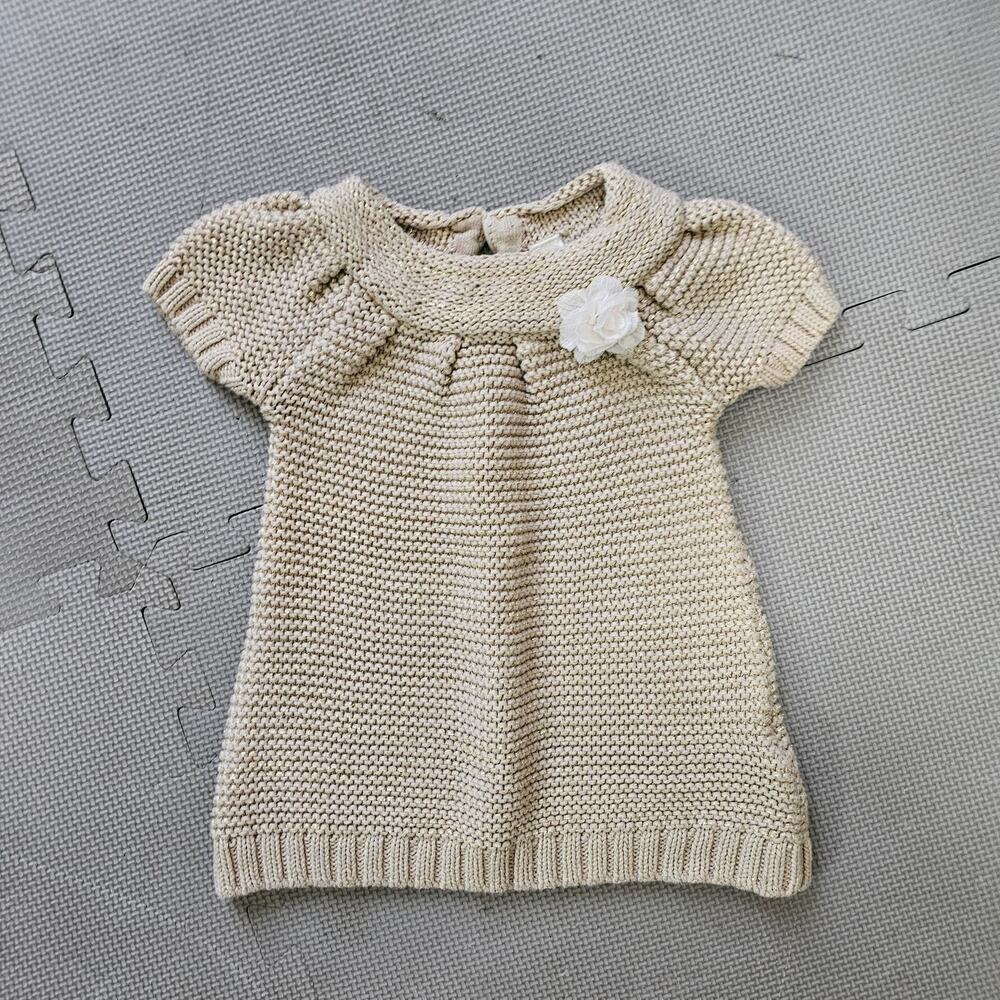 Cherokee Sparkly gold‎ knit short sleeve girls dress with flower embellishment